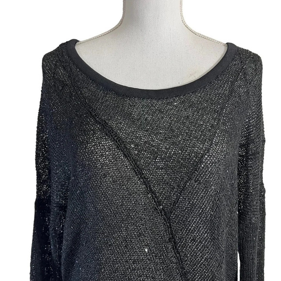 Guess Sheer Sequin Knit Black Sweater Size Medium Long Sleeves Pullover Neutral - Picture 3 of 10